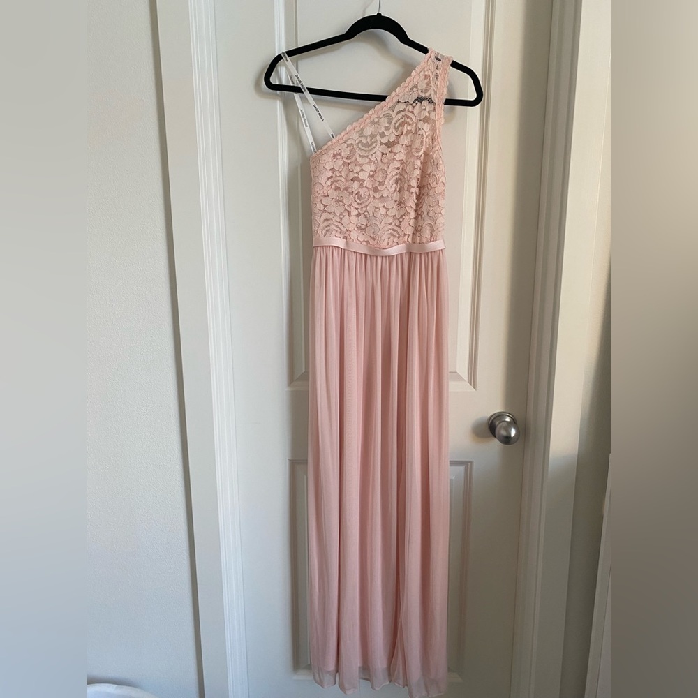 One Shoulder Corded Lace Mesh Bridesmaid Dress